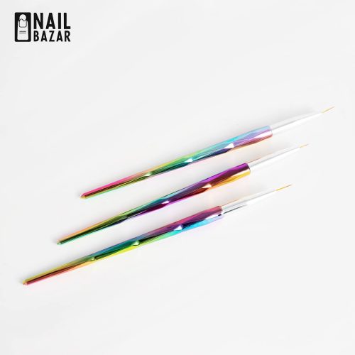 ست قلم طراحی کروم ناخن 3 تیکه - 3-Piece Holographic Nail Art Liner Brush Set
