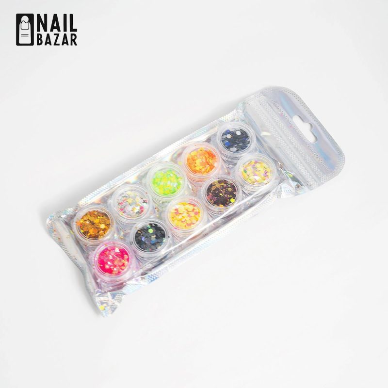 دیزاین ۱۰ تایی - 10-Piece Mixed Nail Art Decoration Set