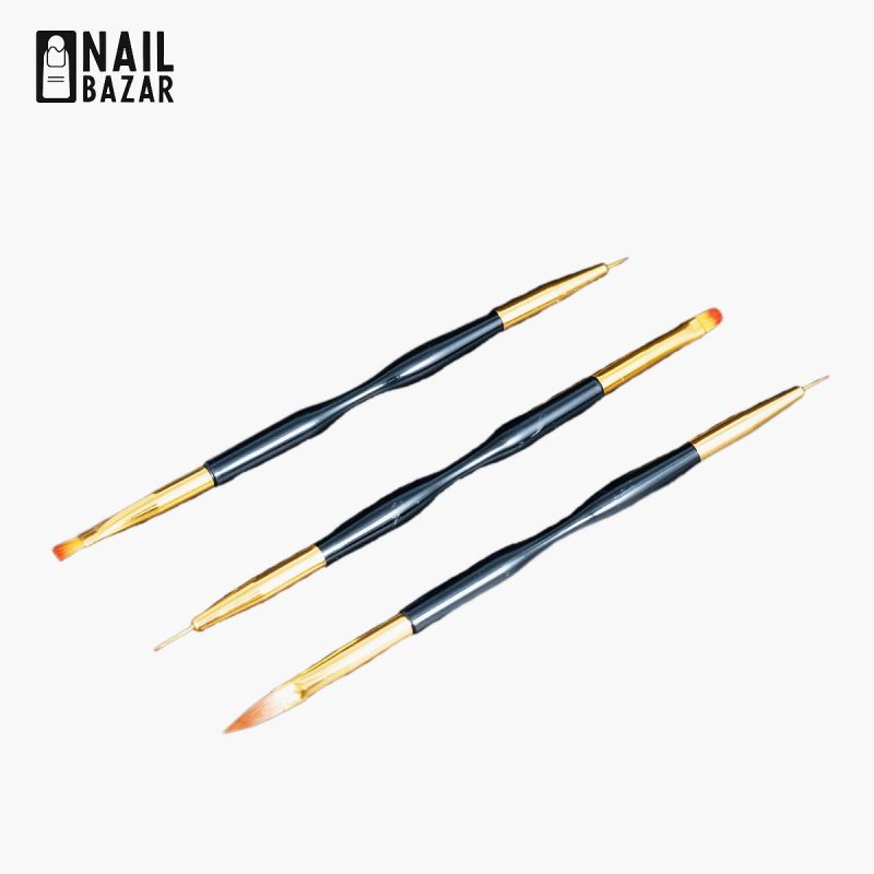 قلم ۳ تیکه دو طرفه - 3-Piece Dual-Ended Nail Art Brush Set