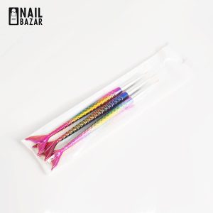 قلم طراحی کروم دم ماهی ۳ تیکه - 3-Piece Chrome Mermaid Tail Nail Art Liner Brush Set
