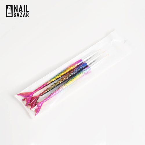 قلم طراحی کروم دم ماهی ۳ تیکه - 3-Piece Chrome Mermaid Tail Nail Art Liner Brush Set